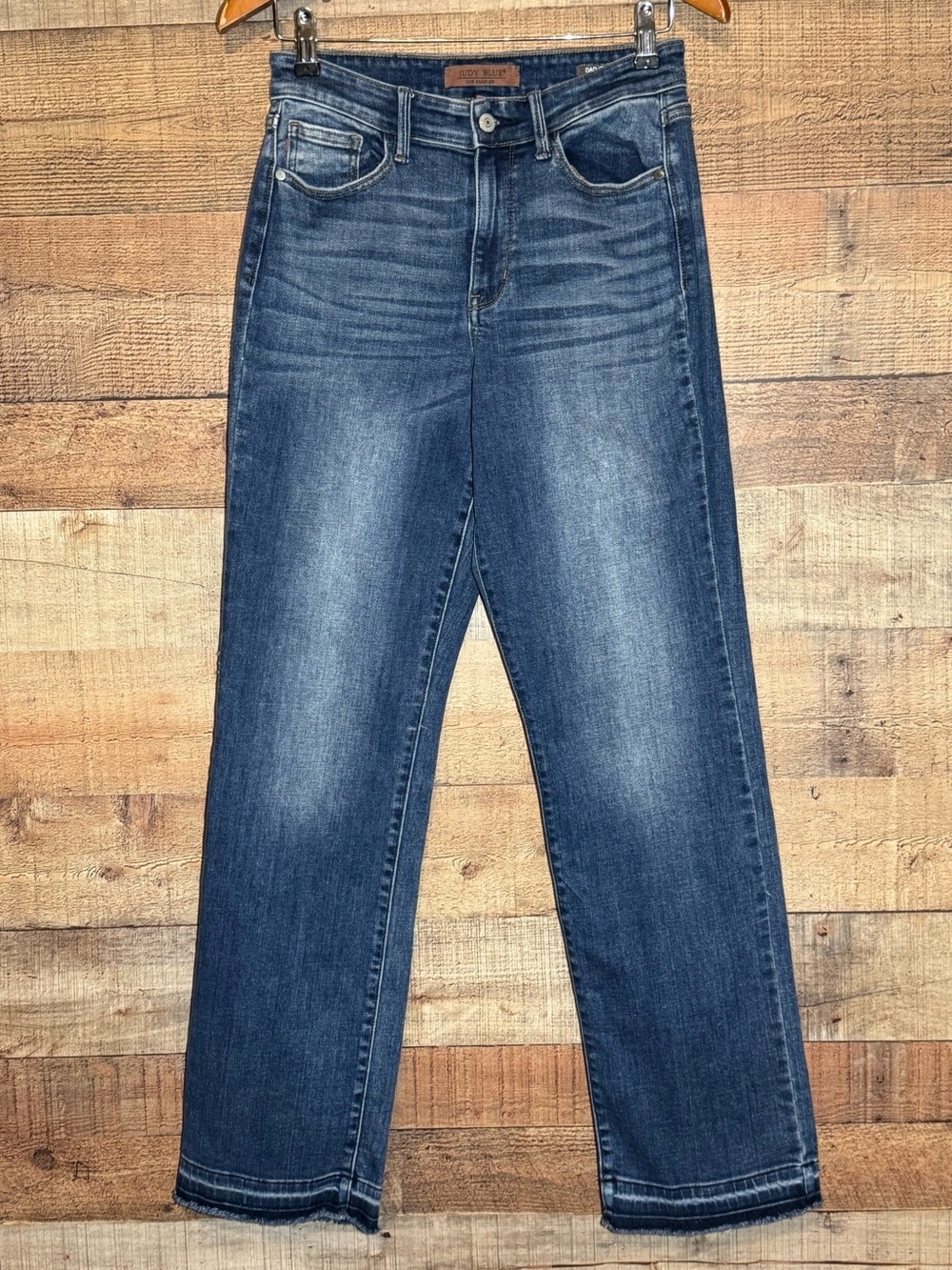 Judy Blue Dad Jeans Womens 5/27 Blue High Rise Raw Hem Straight Leg Relaxed Fit - Picture 2 of 13